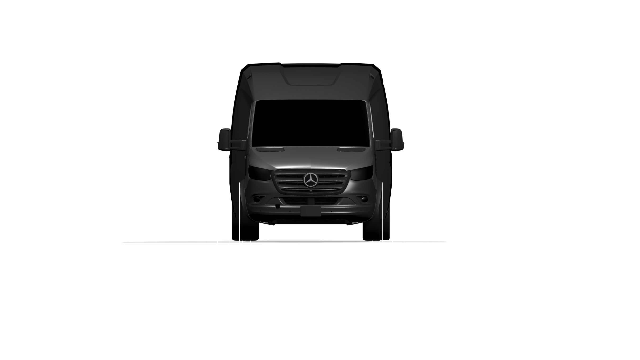 graues Rendering von Orca Leichtbautransporter Frontansicht mit eingezeichnetenMaßen